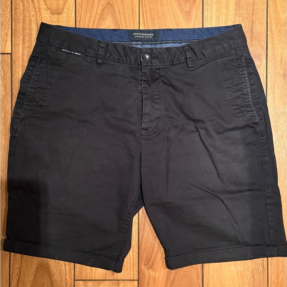 Scotch & Soda Black Flat Front Shorts
